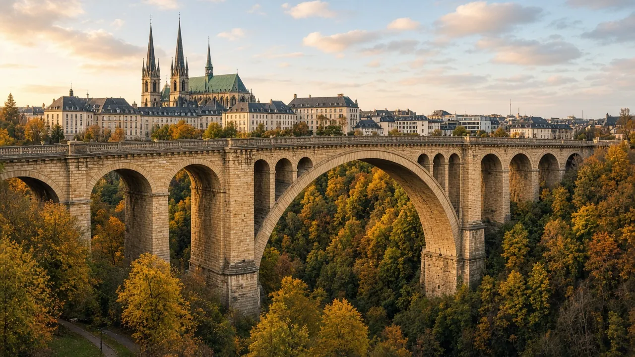 Le pont Adolphe et la cathédrale Notre-Dame de Luxembourg en automne, IPTV Luxembourg partout dans le pays