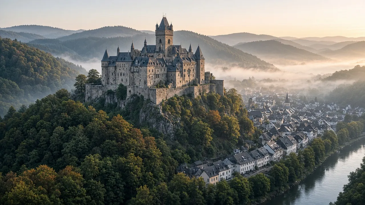 Le château de Vianden dans la brume du matin, IPTV Luxembourg jusque dans l’Éislek