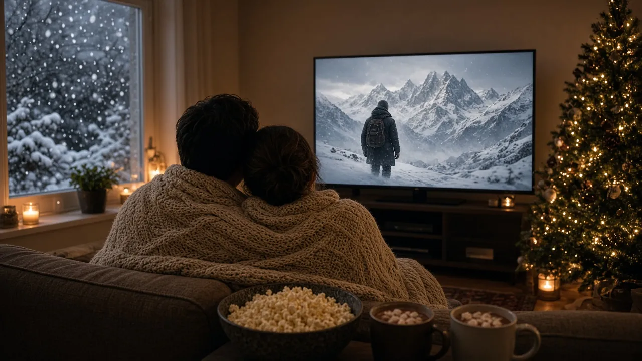 Soirée film en hiver sous un plaid, films à la demande avec IPTV Luxembourg